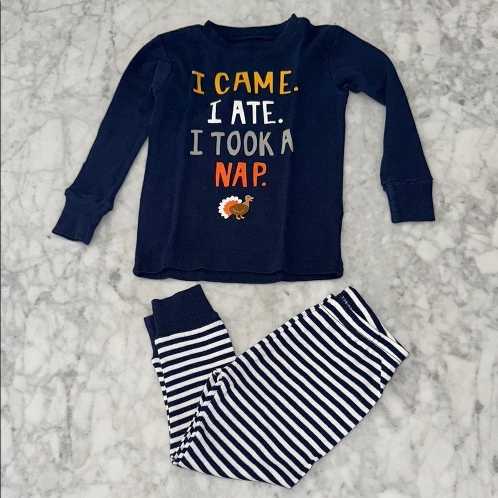 Carter’s Navy Pajama Set with Striped Pants 18M